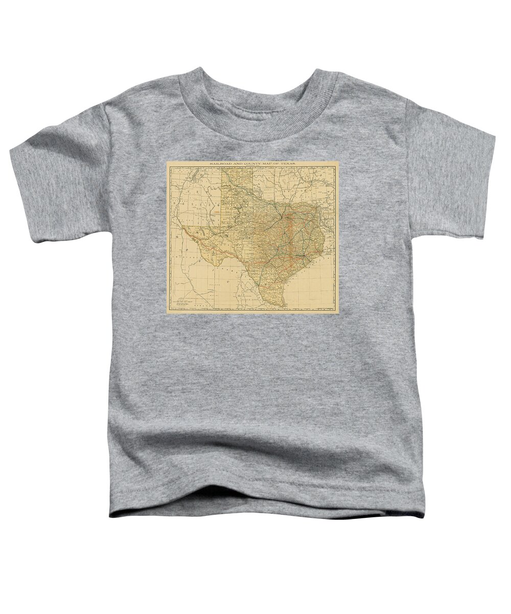 Map Toddler T-Shirt featuring the digital art Railroad and County Map of Texas 1893 by Texas Map Store