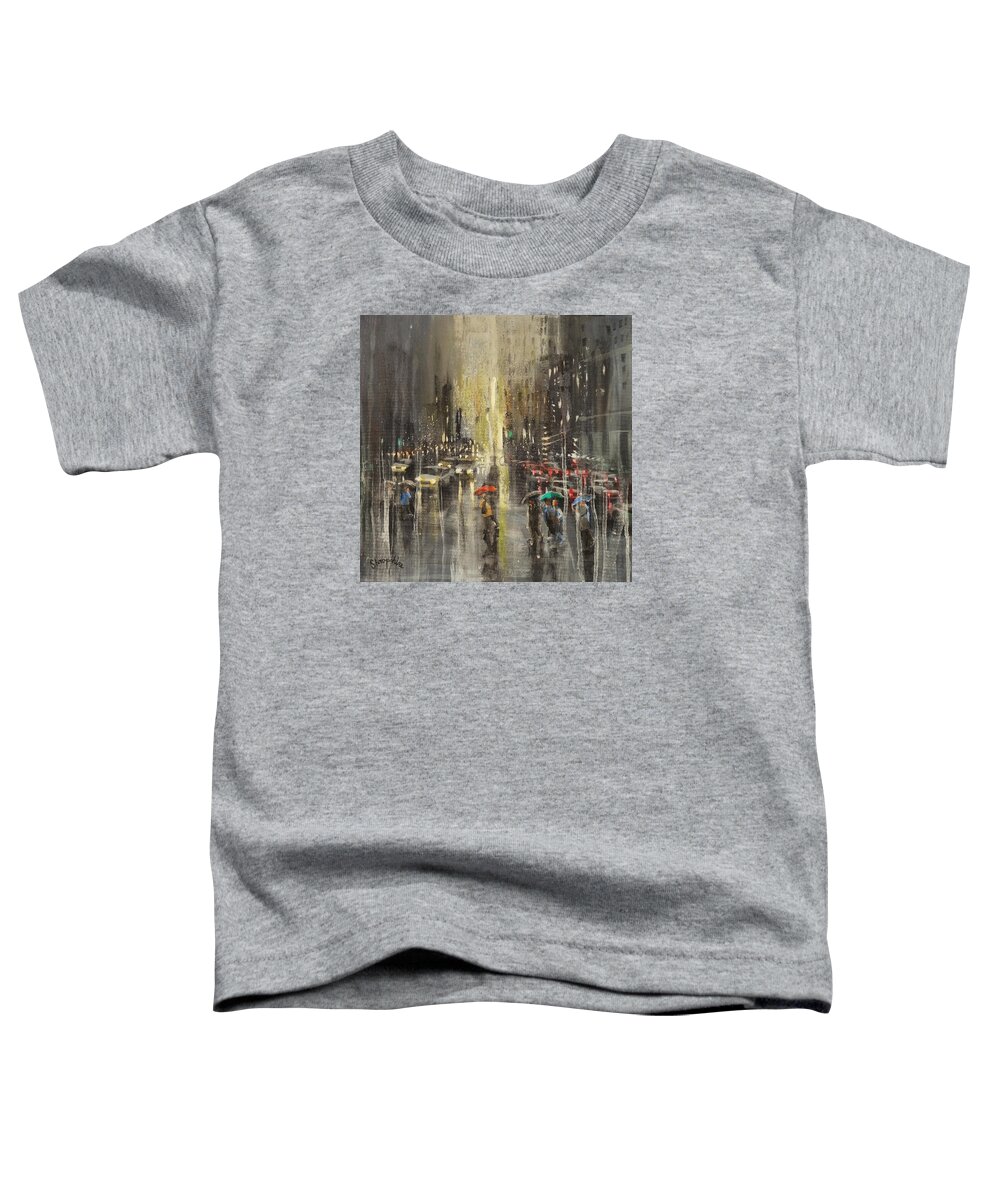 Milwaukee Toddler T-Shirt featuring the painting Rain On Wisconsin Avenue by Tom Shropshire