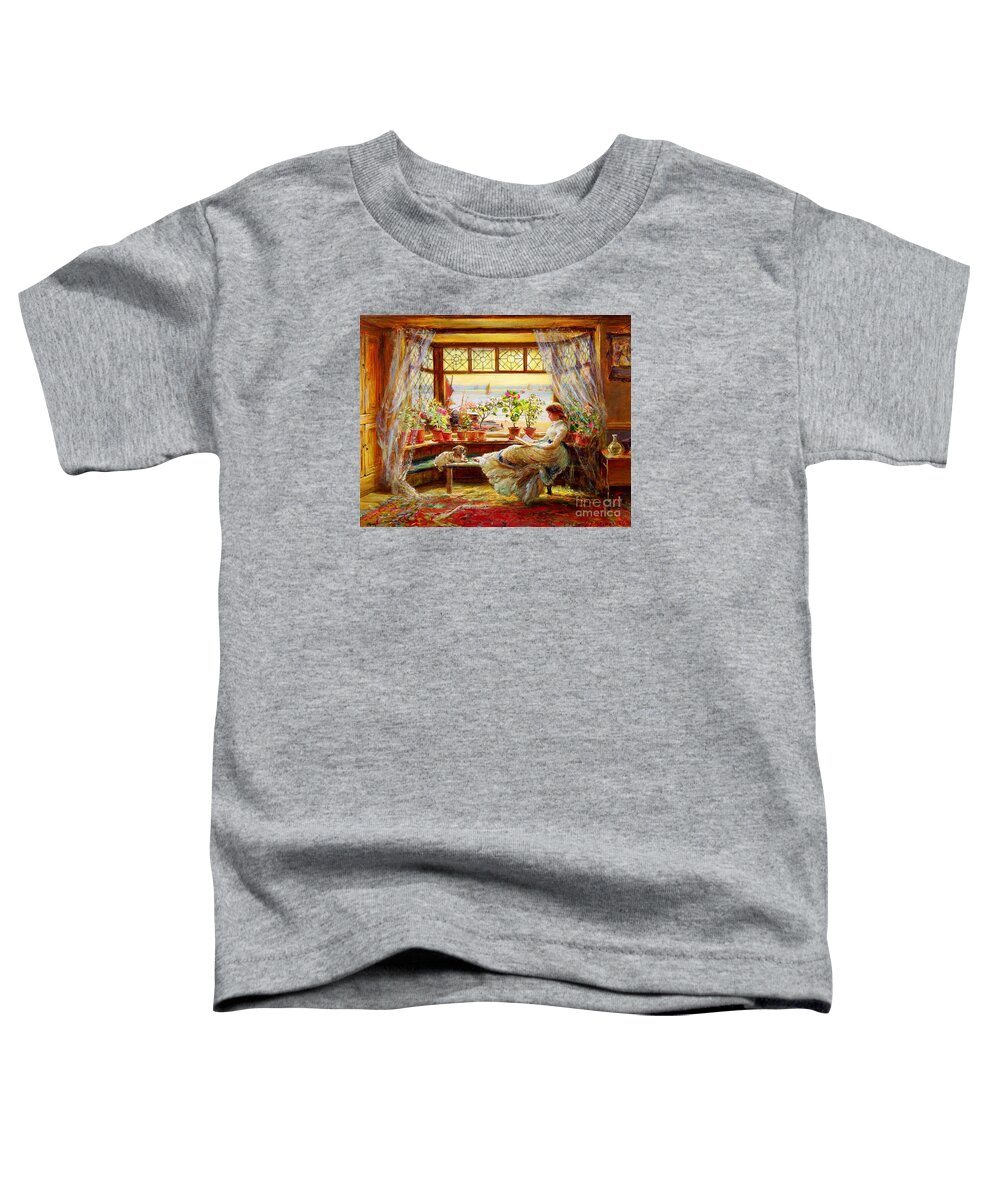 Charles James Lewis Toddler T-Shirt featuring the painting Reading by the Window #1 by Celestial Images