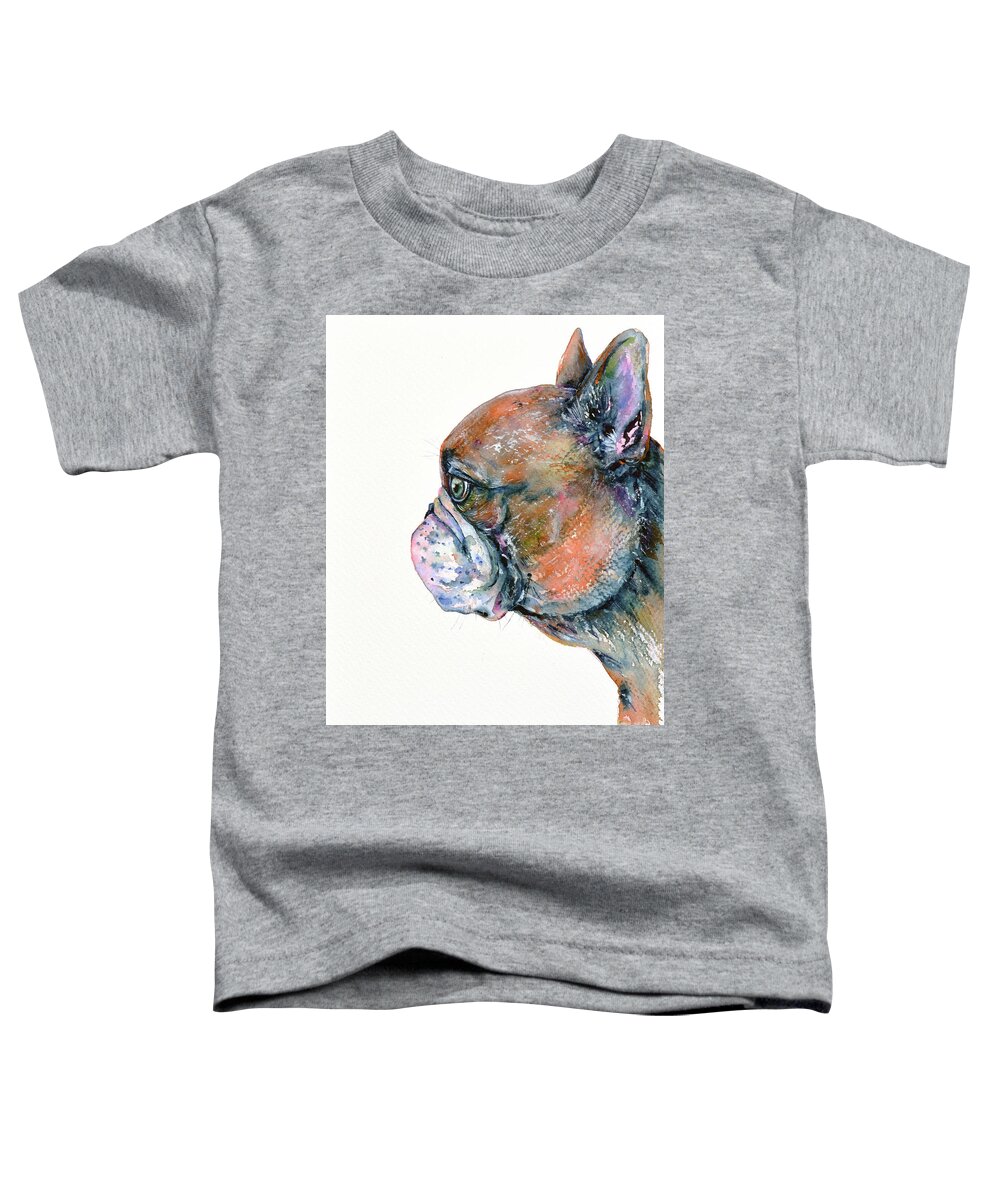 Red Fawn Toddler T-Shirt featuring the painting Red Fawn Frenchie by Zaira Dzhaubaeva