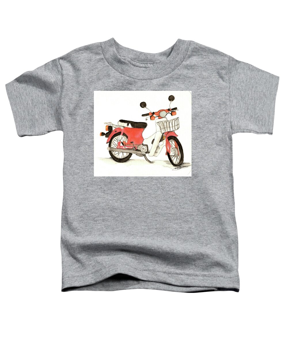 Motor Bike Toddler T-Shirt featuring the painting Red Motor Bike by Michelle Gilmore