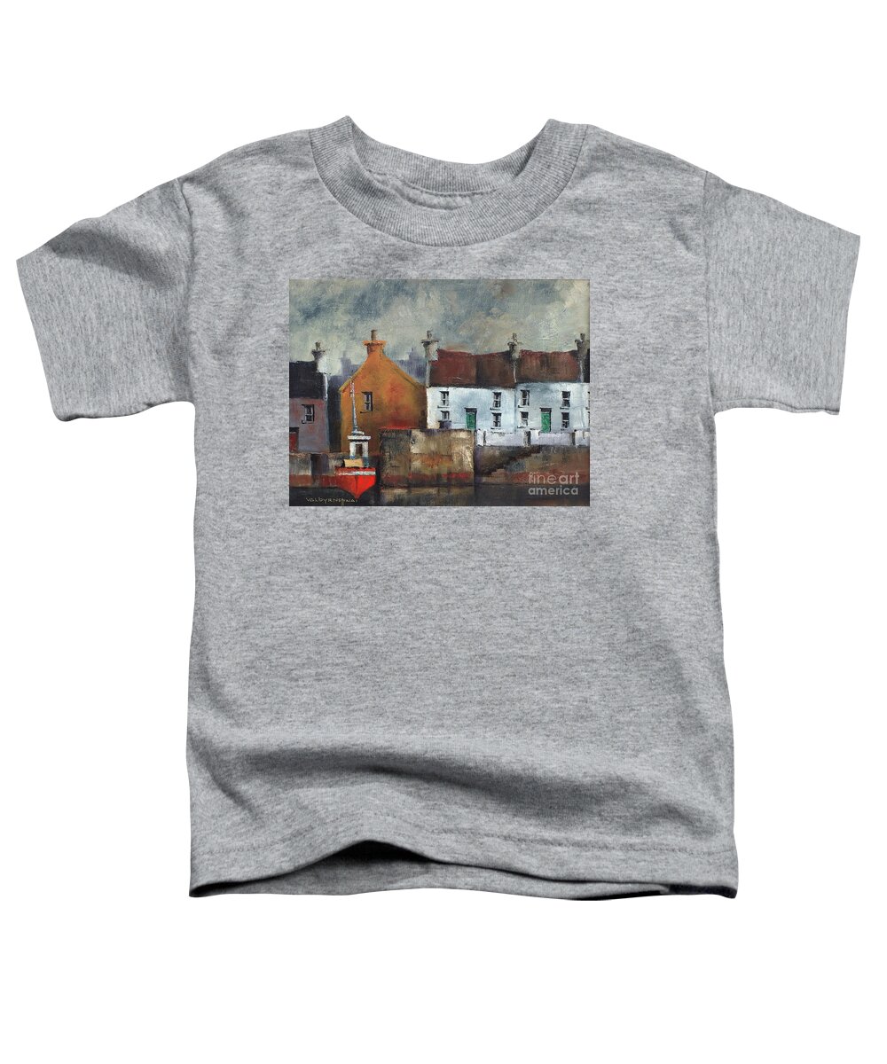 Val Byrne Toddler T-Shirt featuring the painting Red Trawler in Aran by Val Byrne
