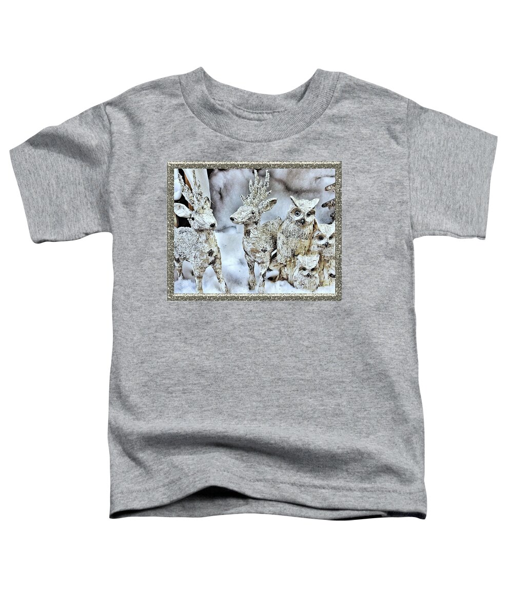 Holiday Toddler T-Shirt featuring the photograph Reindeer And Owls Holiday Celebration 2 by Rachel Hannah