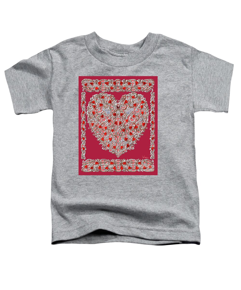 Lise Winne Toddler T-Shirt featuring the digital art Renaissance Style Heart with Dark Red Background by Lise Winne