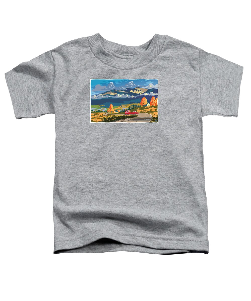 Travel Poster Toddler T-Shirt featuring the painting Retro Travel Autumn Landscape by Sassan Filsoof