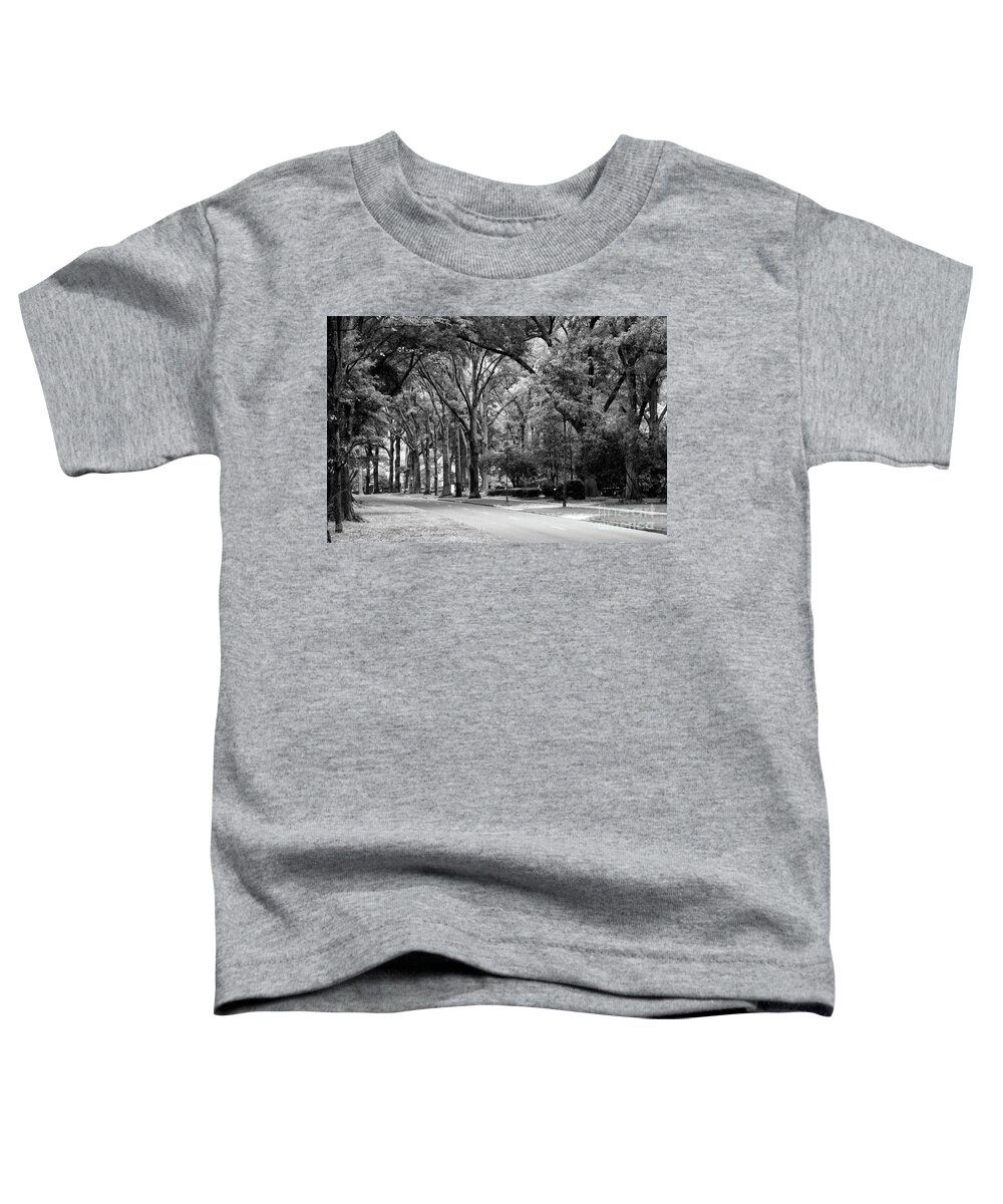 Queens Road West Toddler T-Shirt featuring the photograph Road in Black and White by Jill Lang
