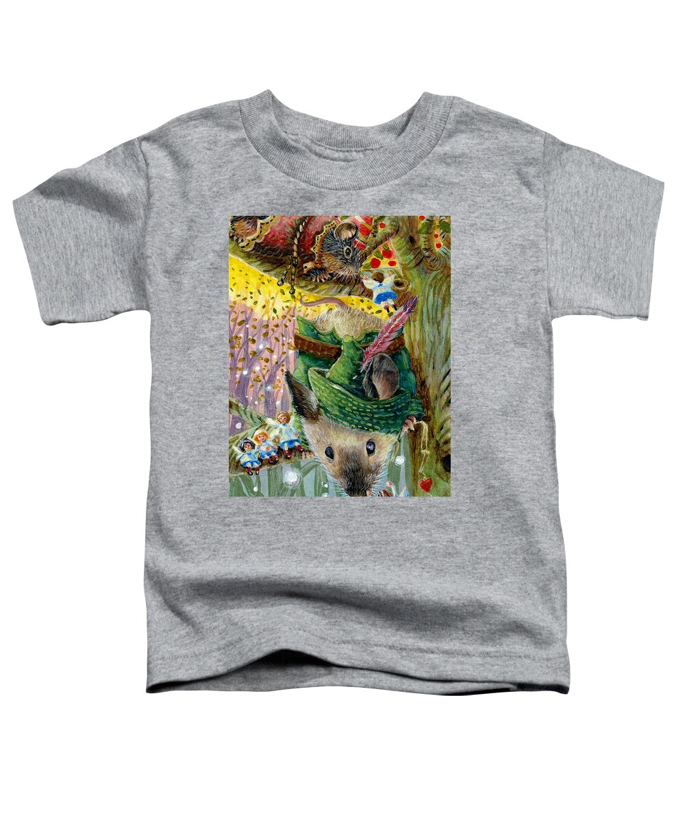 Mice Toddler T-Shirt featuring the painting Robin Mouse and the Forest Fairies by Jacquelin L Westerman