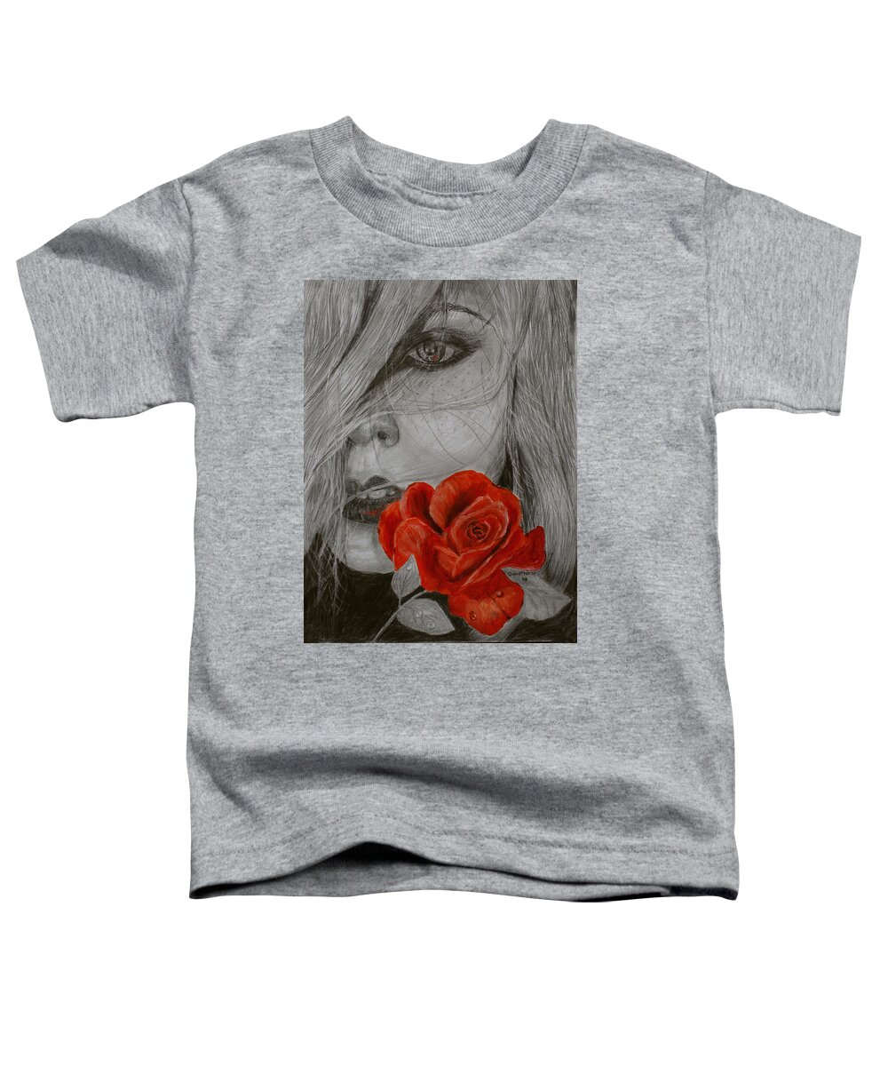 Woman Toddler T-Shirt featuring the painting Rose Kisses by Quwatha Valentine