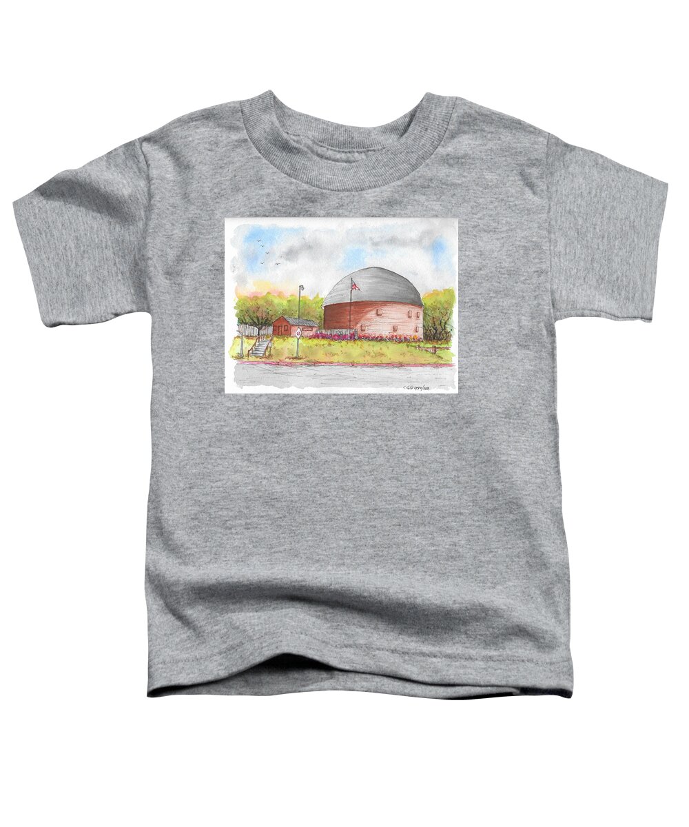 Barn Toddler T-Shirt featuring the painting Round Barn in Route 66, Arcadia, Oklahoma by Carlos G Groppa