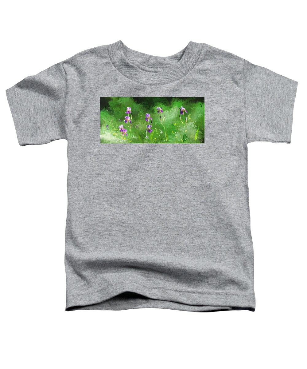 Bearded Toddler T-Shirt featuring the digital art Row of irises by Debra Baldwin