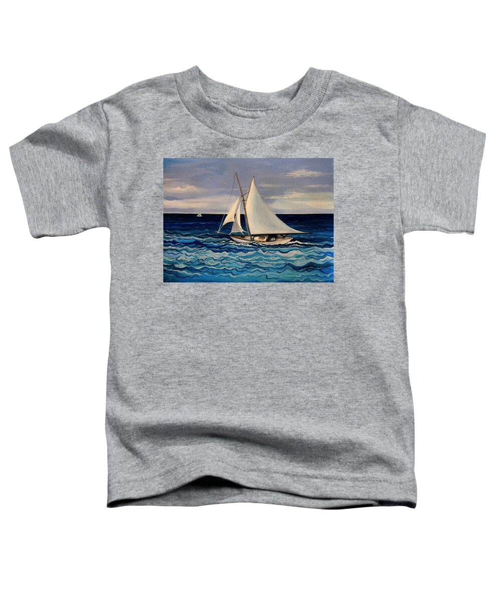 Sailing Toddler T-Shirt featuring the painting Sailing With the Waves by Elizabeth Robinette Tyndall