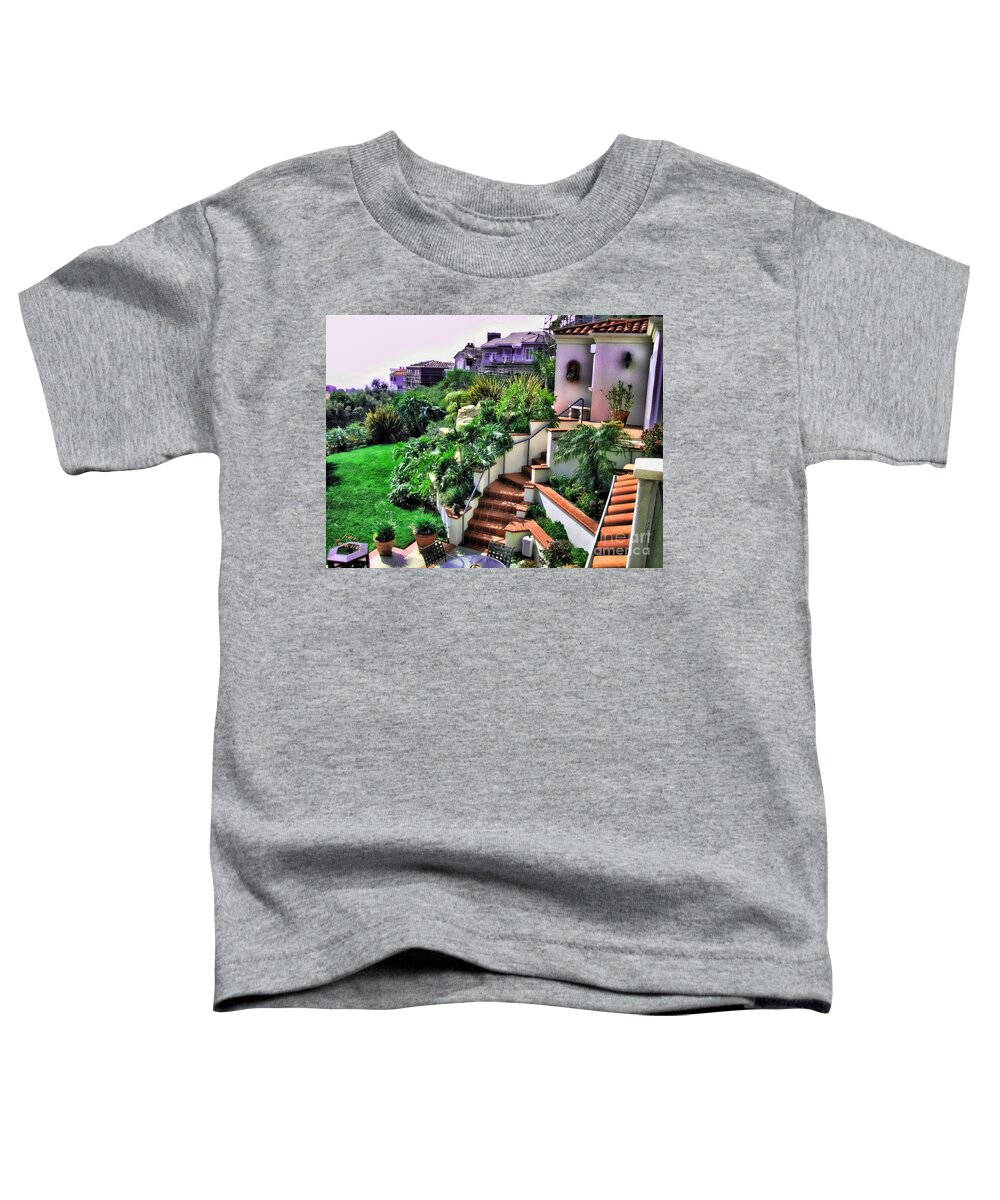 San Clemente Toddler T-Shirt featuring the digital art San Clemente Estate Backyard by Kathy Tarochione