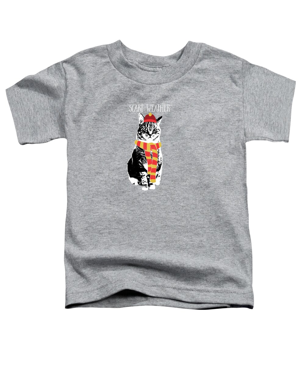 Cat Toddler T-Shirt featuring the mixed media Scarf Weather Cat- Art by Linda Woods by Linda Woods