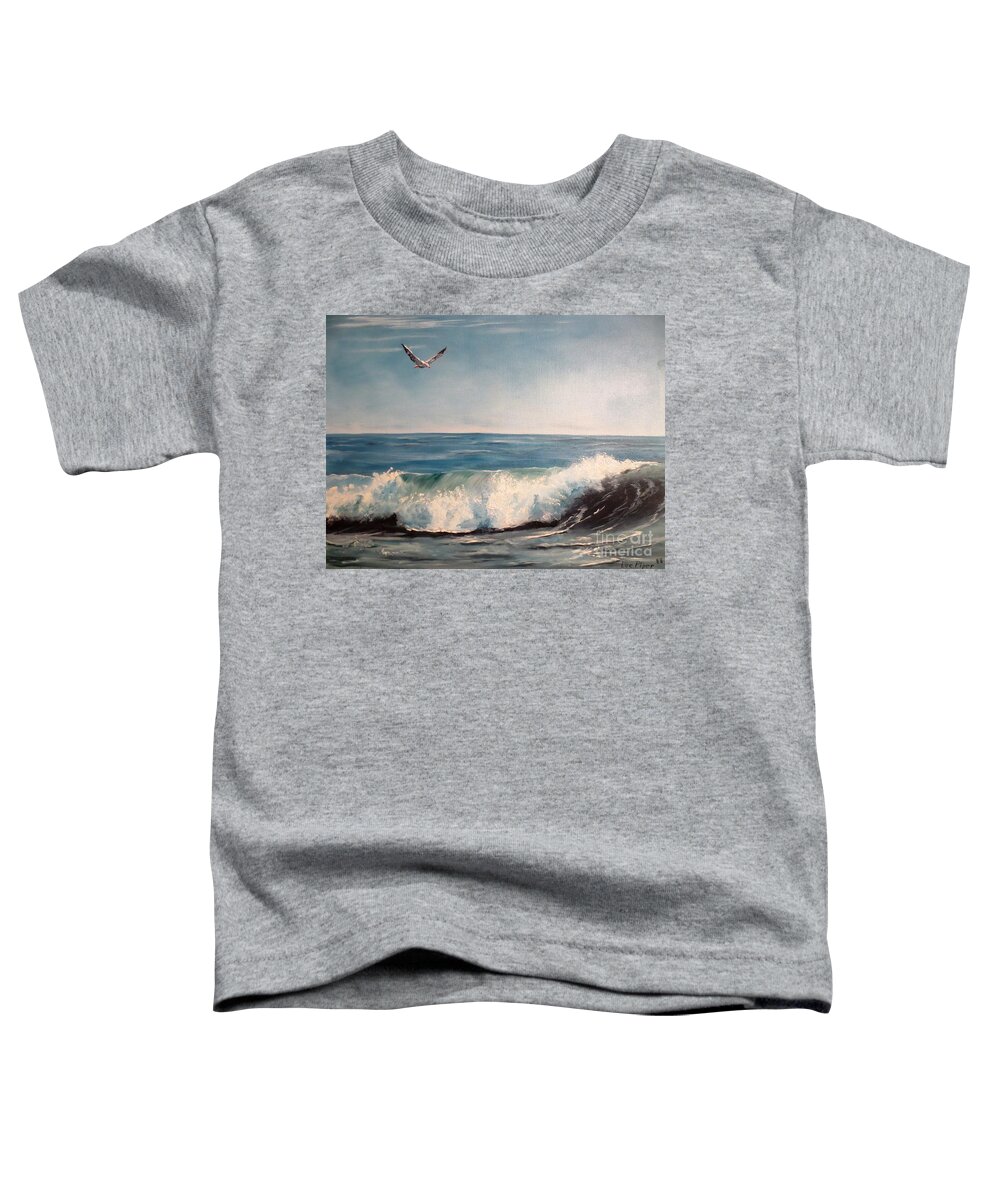 Ocean Toddler T-Shirt featuring the painting Seagull with Wave by Lee Piper