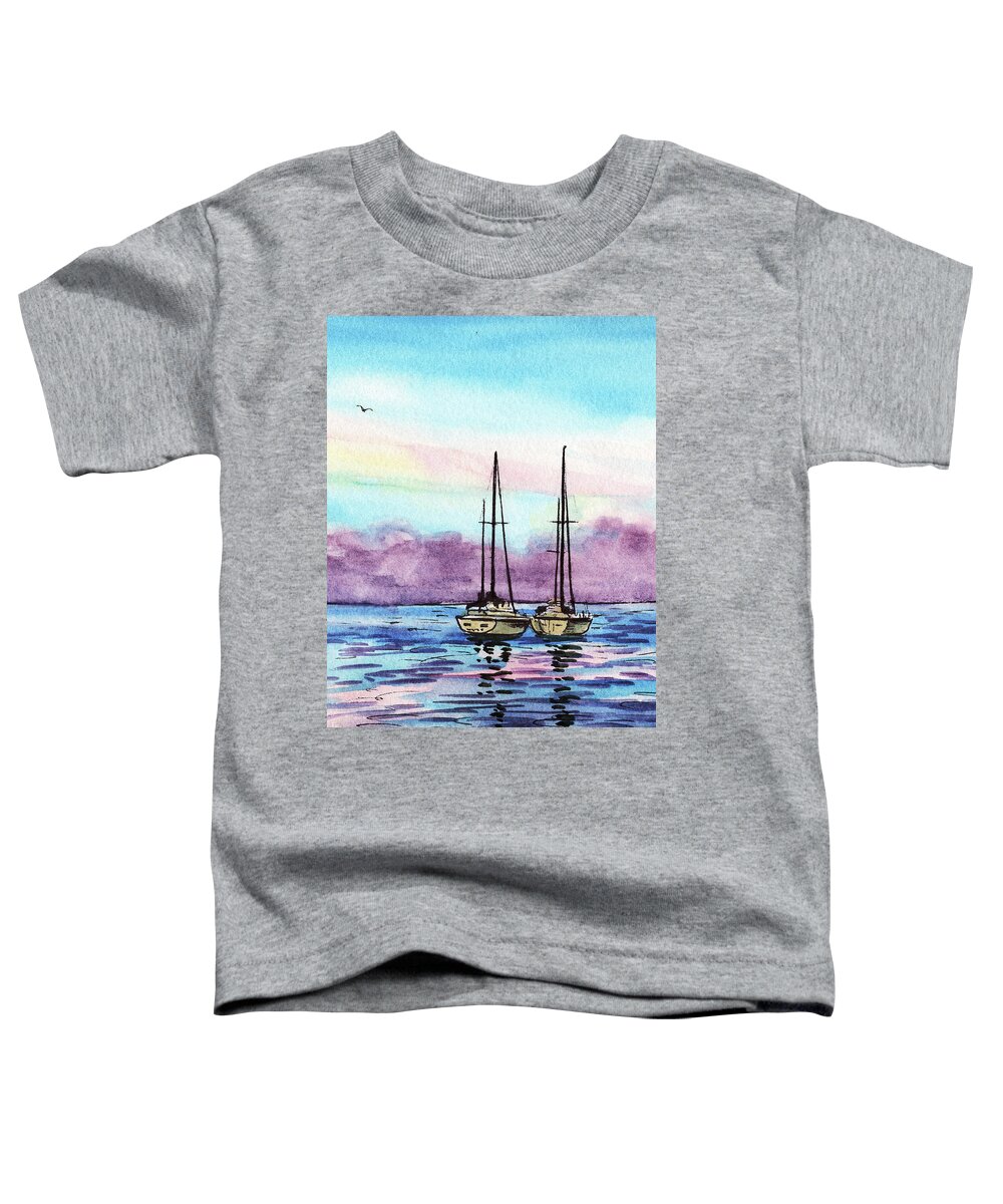 Two Boats Toddler T-Shirt featuring the painting Seascape With Two Boats Watercolor by Irina Sztukowski
