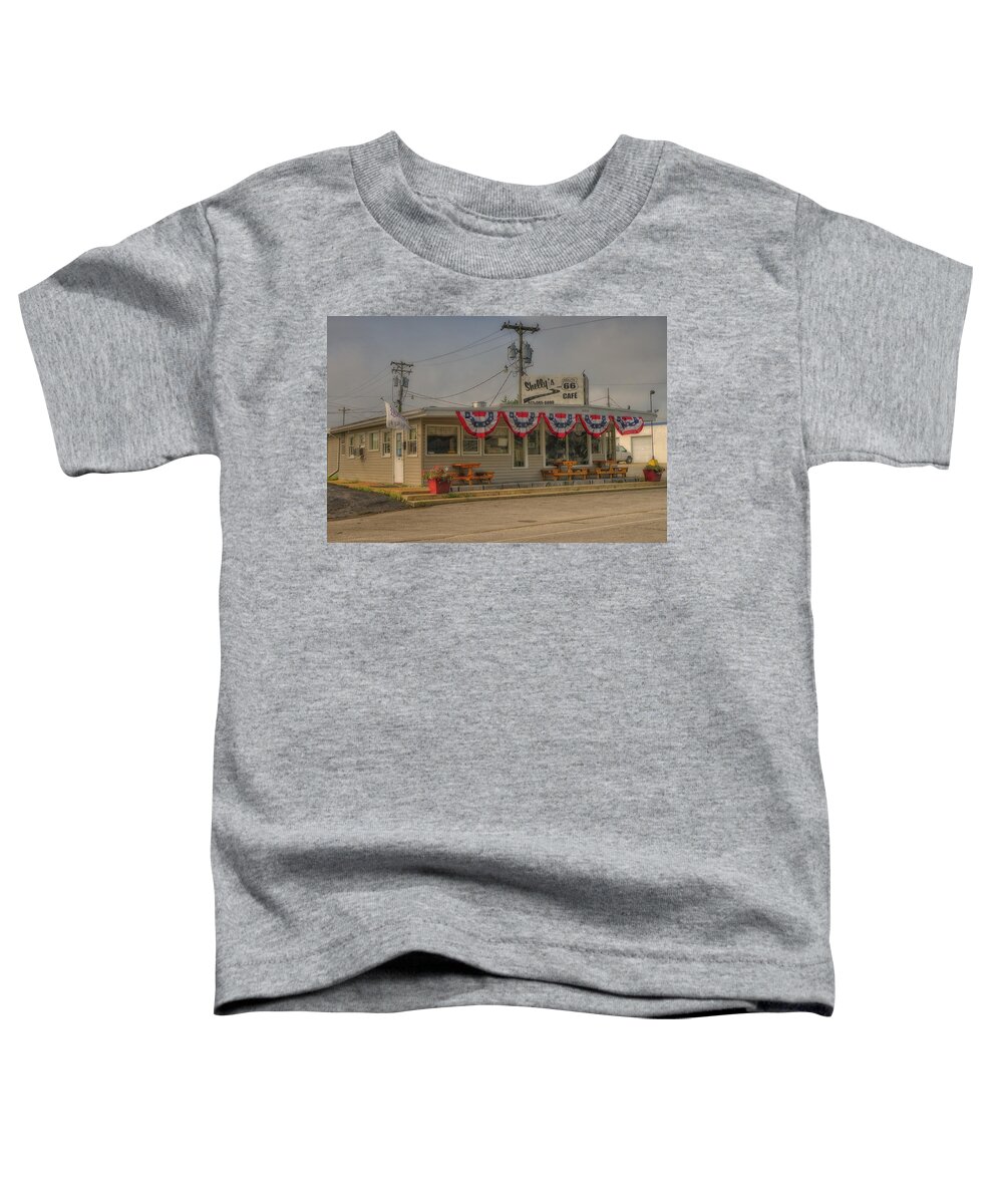 Missouri Toddler T-Shirt featuring the photograph Shellys Route 66 Cafe Cuba MO DSC05554 by Greg Kluempers