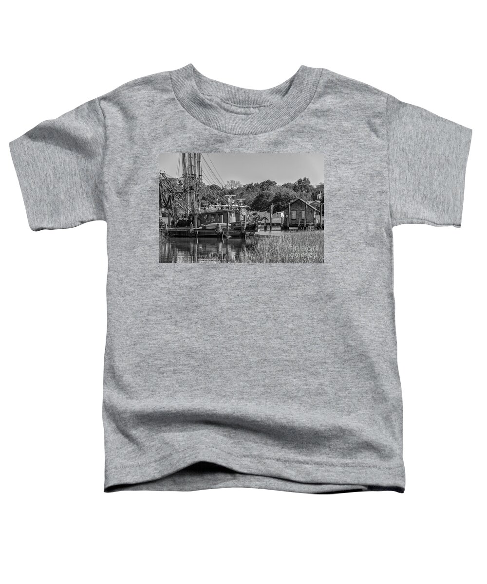 Shem Creek Toddler T-Shirt featuring the photograph Shem Creek Black and White by Dale Powell