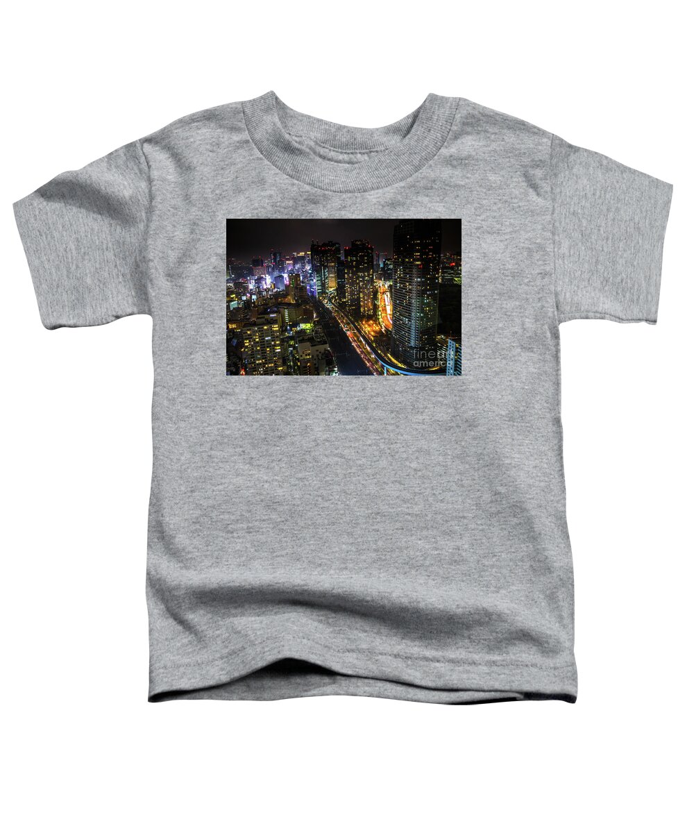 Tokyo Skyline Toddler T-Shirt featuring the photograph Shiodome skyline Tokyo by Benny Marty