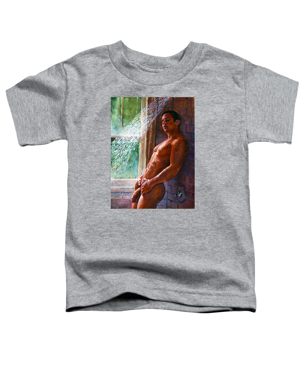 Male Nude Toddler T-Shirt featuring the painting Shower Seduction by Marc DeBauch