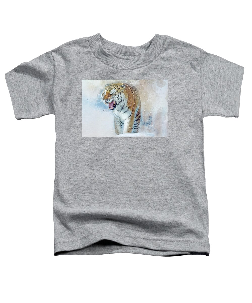 Amur Tiger Toddler T-Shirt featuring the digital art Siberian Tiger in snow by Brian Tarr