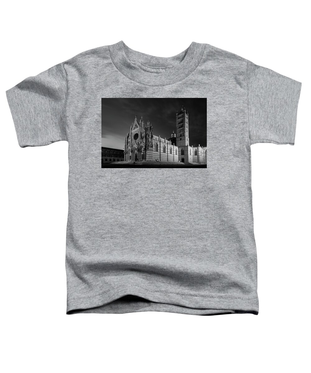 Joan Carroll Toddler T-Shirt featuring the photograph Siena Italy Cathedral BW by Joan Carroll