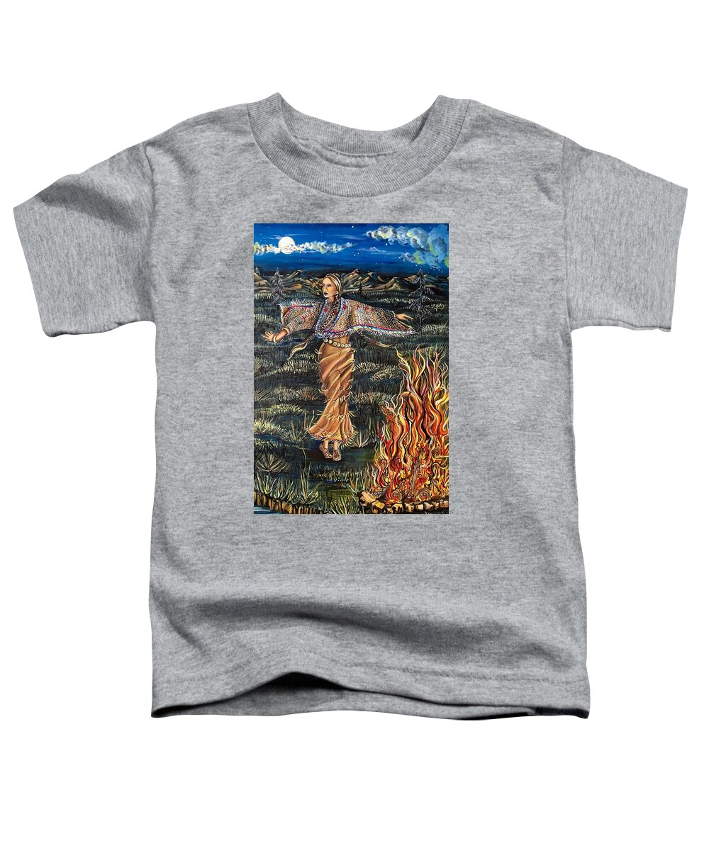 Watercolor Toddler T-Shirt featuring the mixed media Sioux Woman Dancing by Mastiff Studios