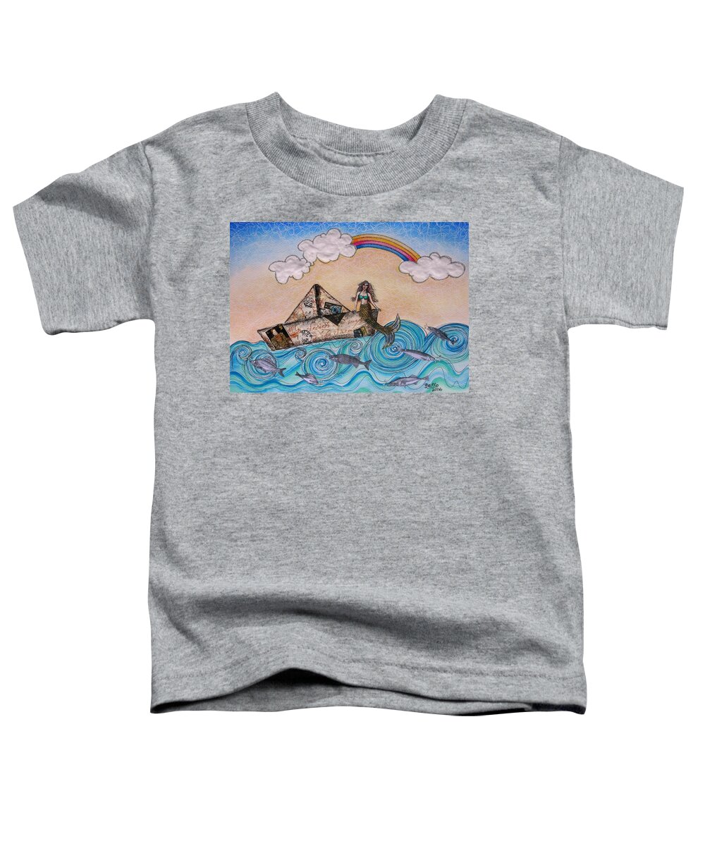Mixed Media Toddler T-Shirt featuring the mixed media Siren on a paper boat by Graciela Bello
