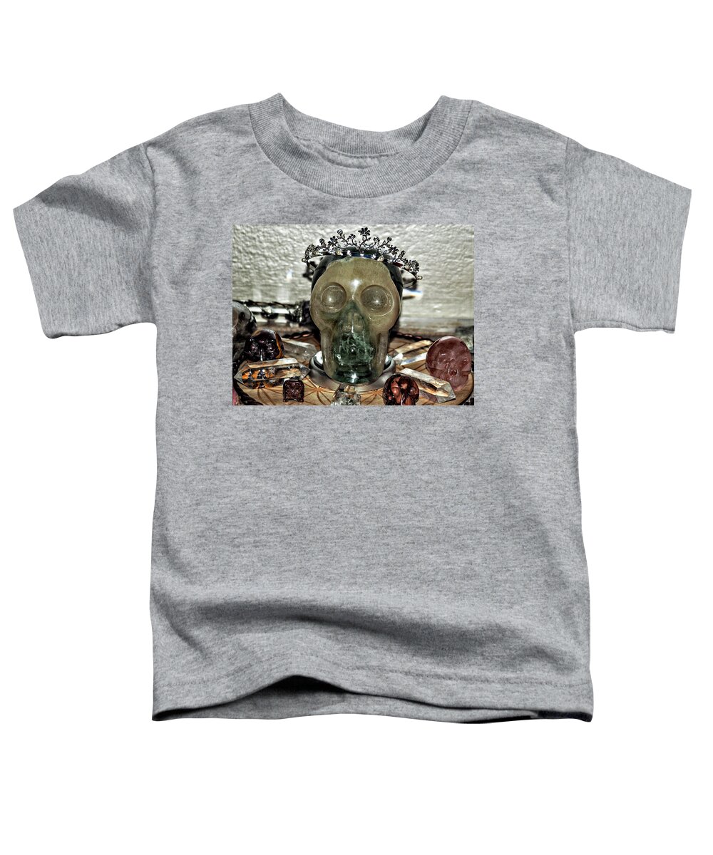 Skully Toddler T-Shirt featuring the photograph Skully was crowned in the Crystal Skull Healing Grid by Rebecca Dru