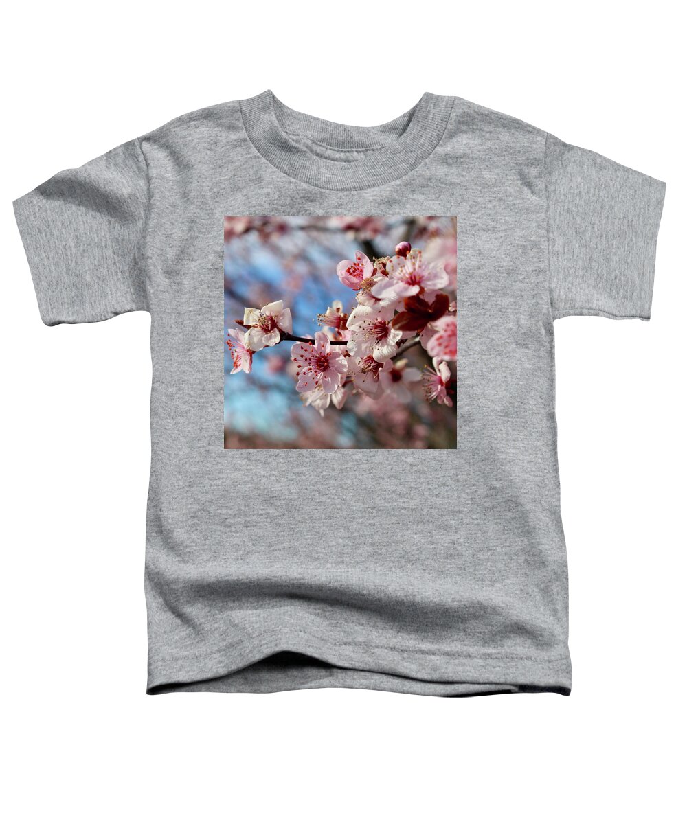Photography Toddler T-Shirt featuring the photograph Smiling Flowering Plum Tree Blooms by M E