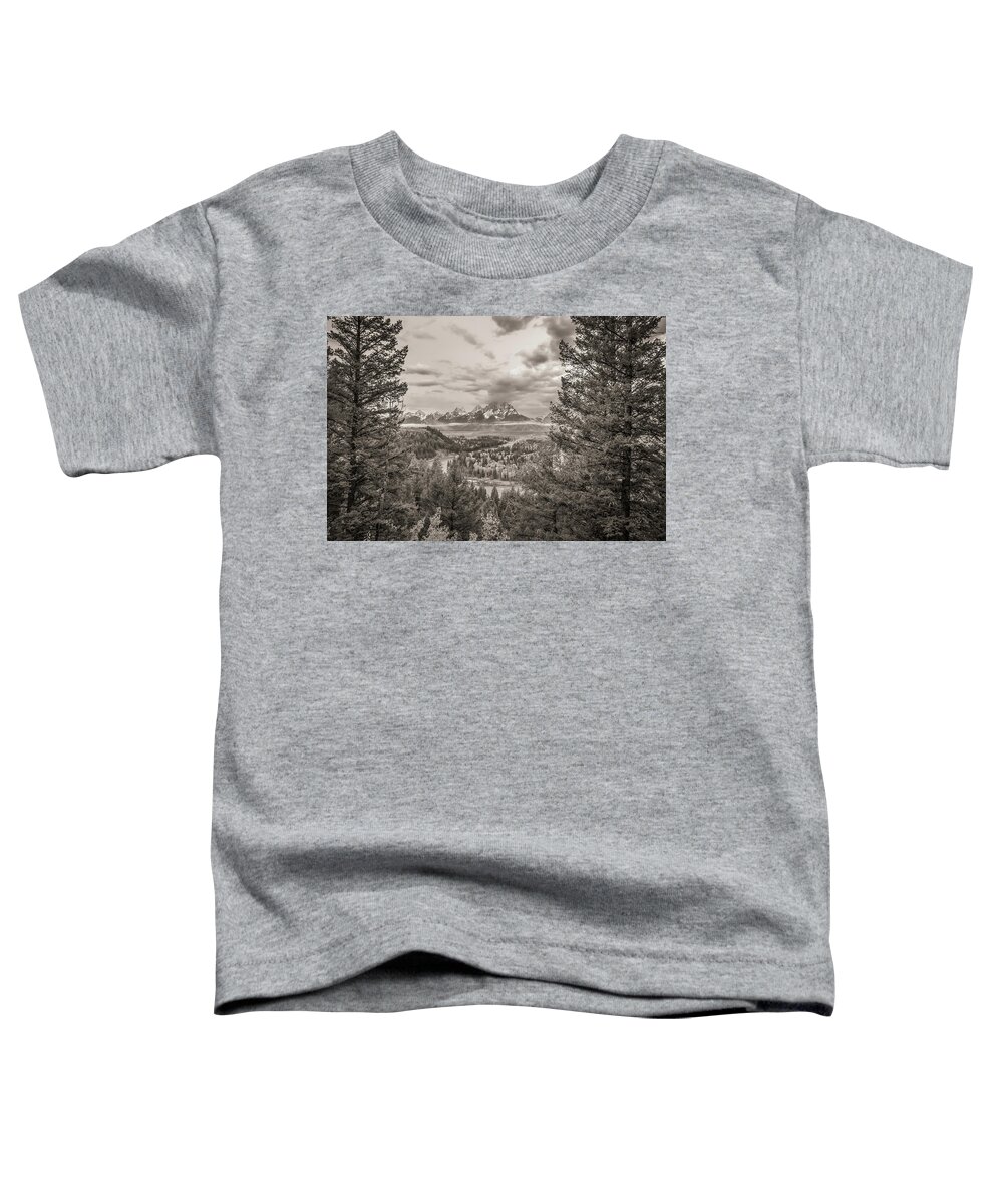 Adventure Toddler T-Shirt featuring the photograph Snake River Overlook Grand Teton Monochromatic by Scott McGuire