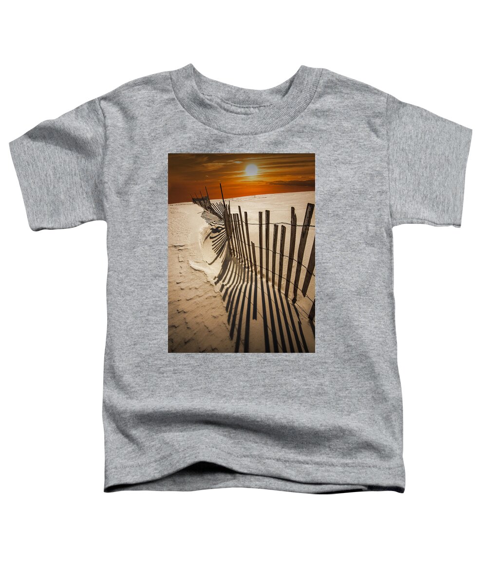 Michigan Toddler T-Shirt featuring the photograph Snow Fence at Sunset by Randall Nyhof