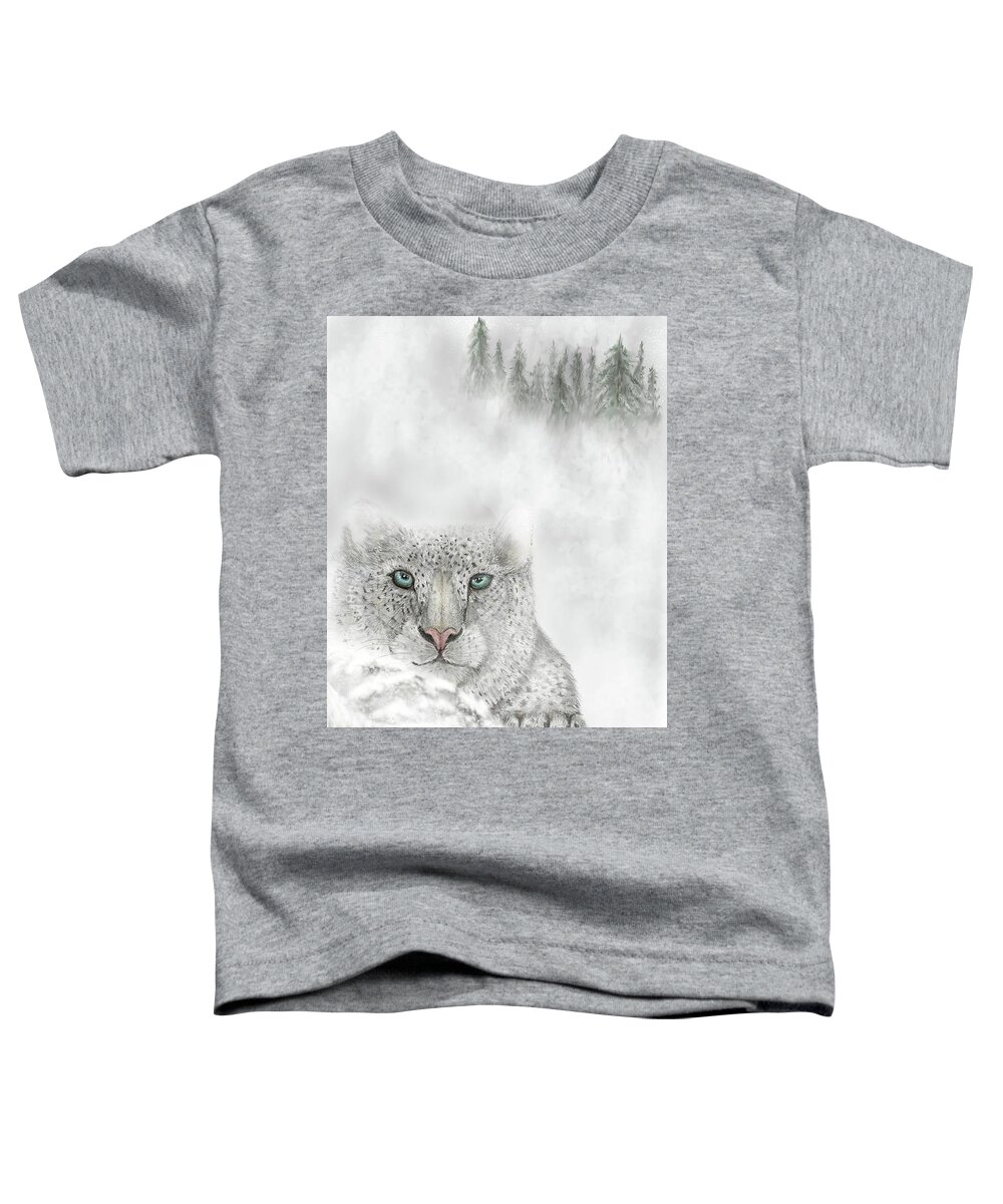 Leopard Toddler T-Shirt featuring the digital art Snow Leopard by Darren Cannell