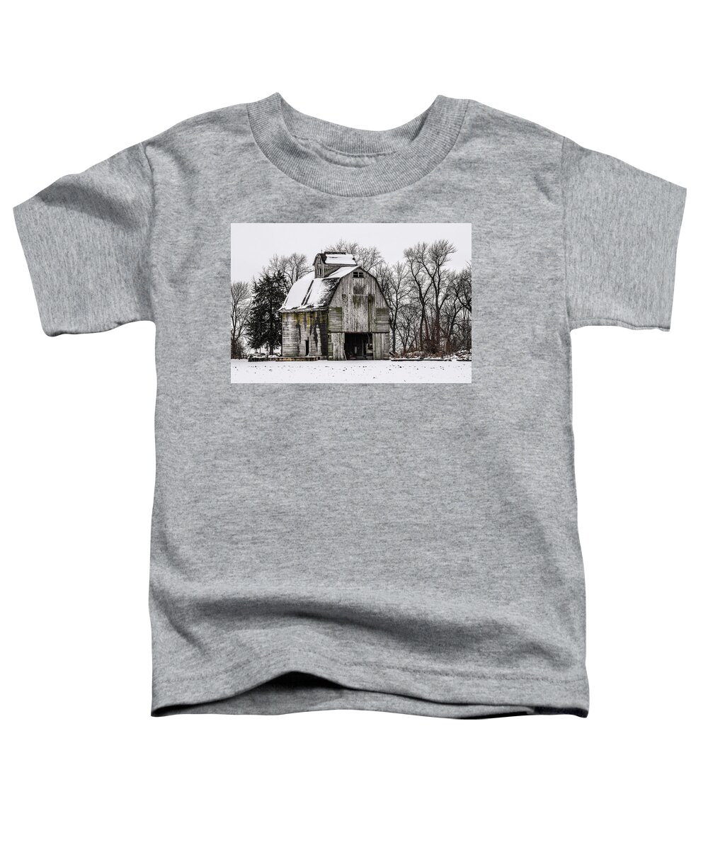 Iowa Toddler T-Shirt featuring the photograph Snow On Barn by Ray Congrove