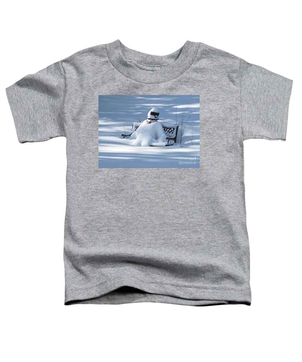 Basking Toddler T-Shirt featuring the photograph Snowman Basking In The Minnesota Sun by Ron Long