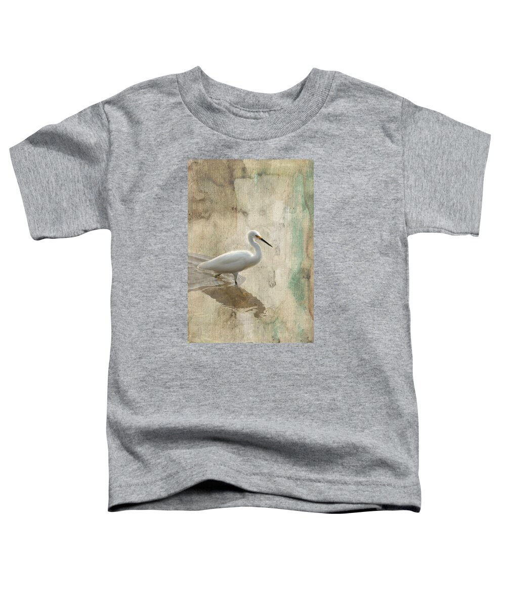 Bird Toddler T-Shirt featuring the mixed media Snowy Egret in Grunge by Rosalie Scanlon