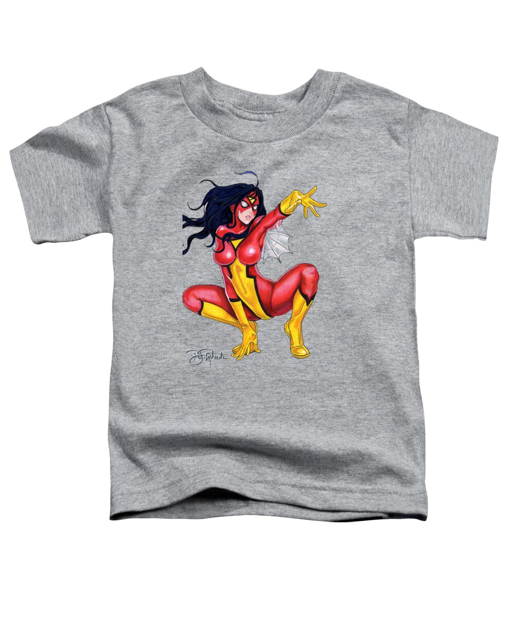 Spider Toddler T-Shirt featuring the drawing Spider Woman - color by Bill Richards