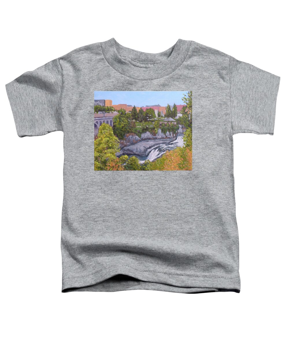 Spokane Toddler T-Shirt featuring the painting Spokane River Downtown by Stan Chraminski