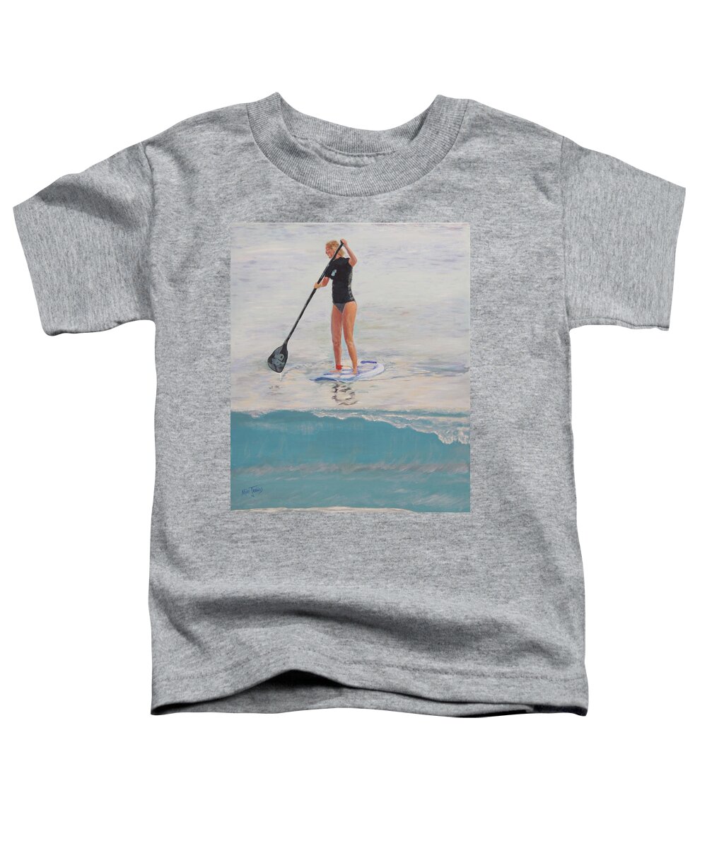 Sup Toddler T-Shirt featuring the painting Stand-up Paddleboarder at Waveland by Mike Jenkins