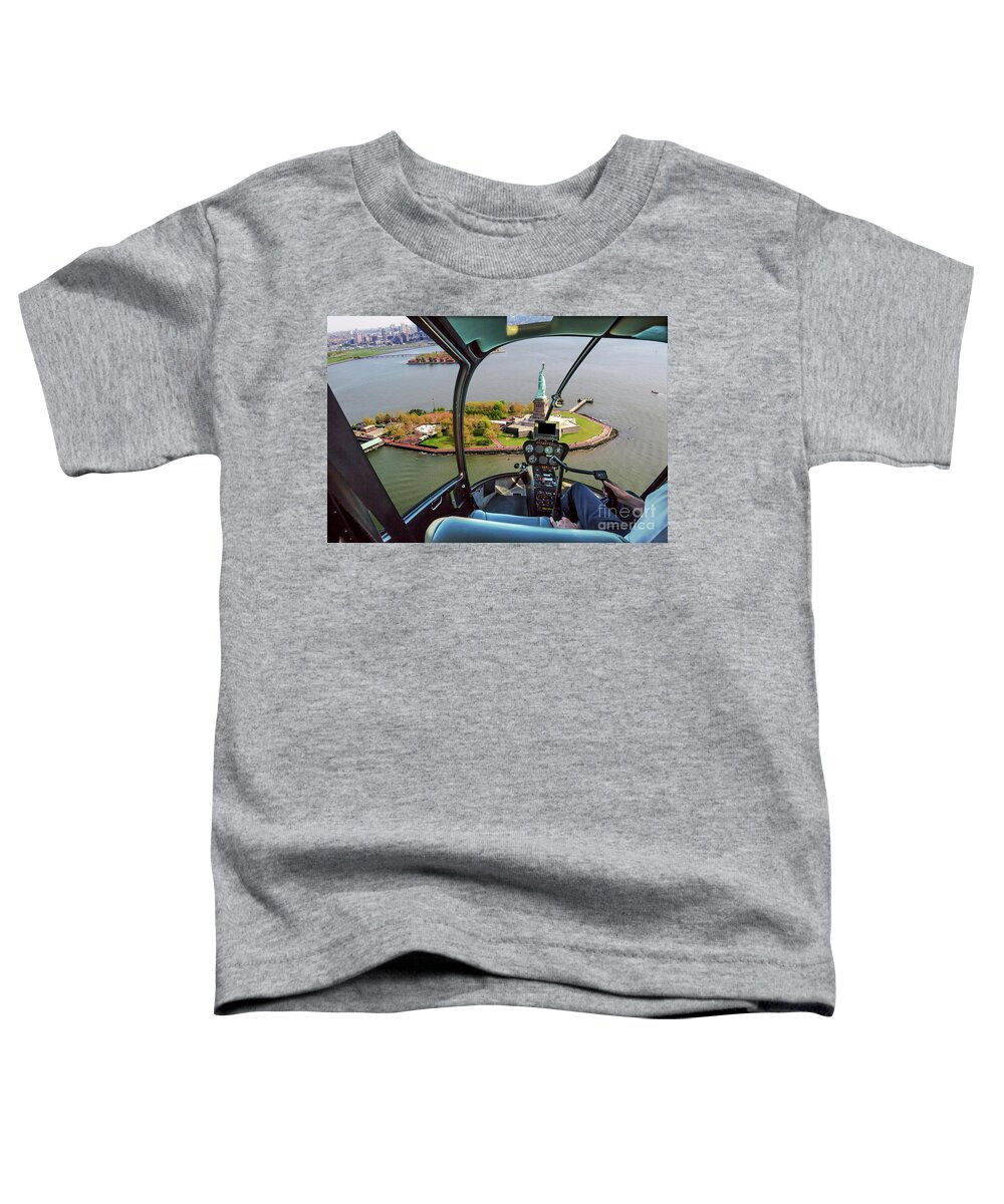 Statue Of Liberty Toddler T-Shirt featuring the photograph Statue of Liberty Helicopter by Benny Marty