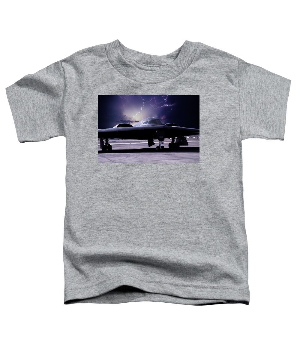 B-2 Stealth Bomber Toddler T-Shirt featuring the mixed media Stealth Lightning by Erik Simonsen