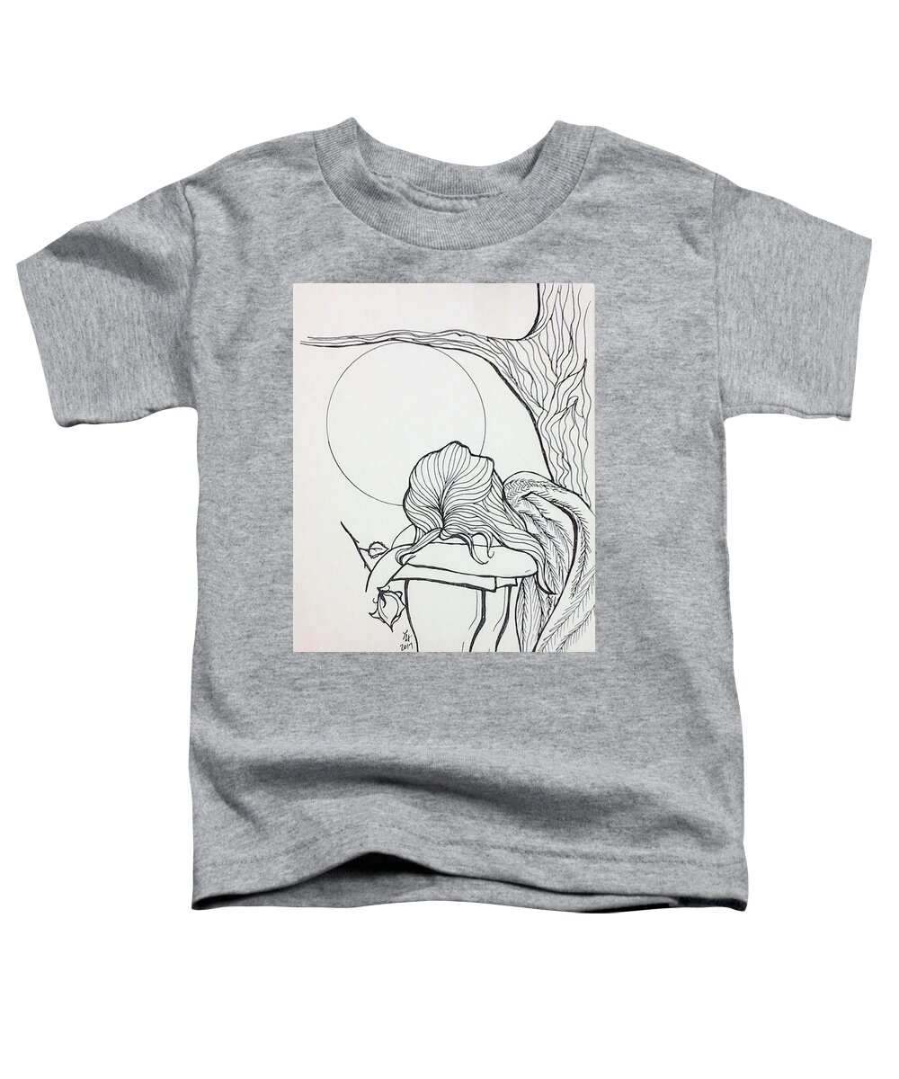 Angel Toddler T-Shirt featuring the drawing Stone Angel by Loretta Nash
