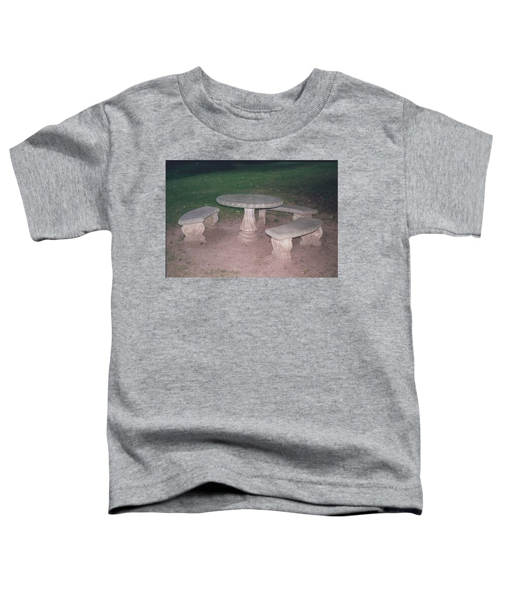 Picnic Table Toddler T-Shirt featuring the photograph Stone Picnic Table and Benches by Allen Nice-Webb
