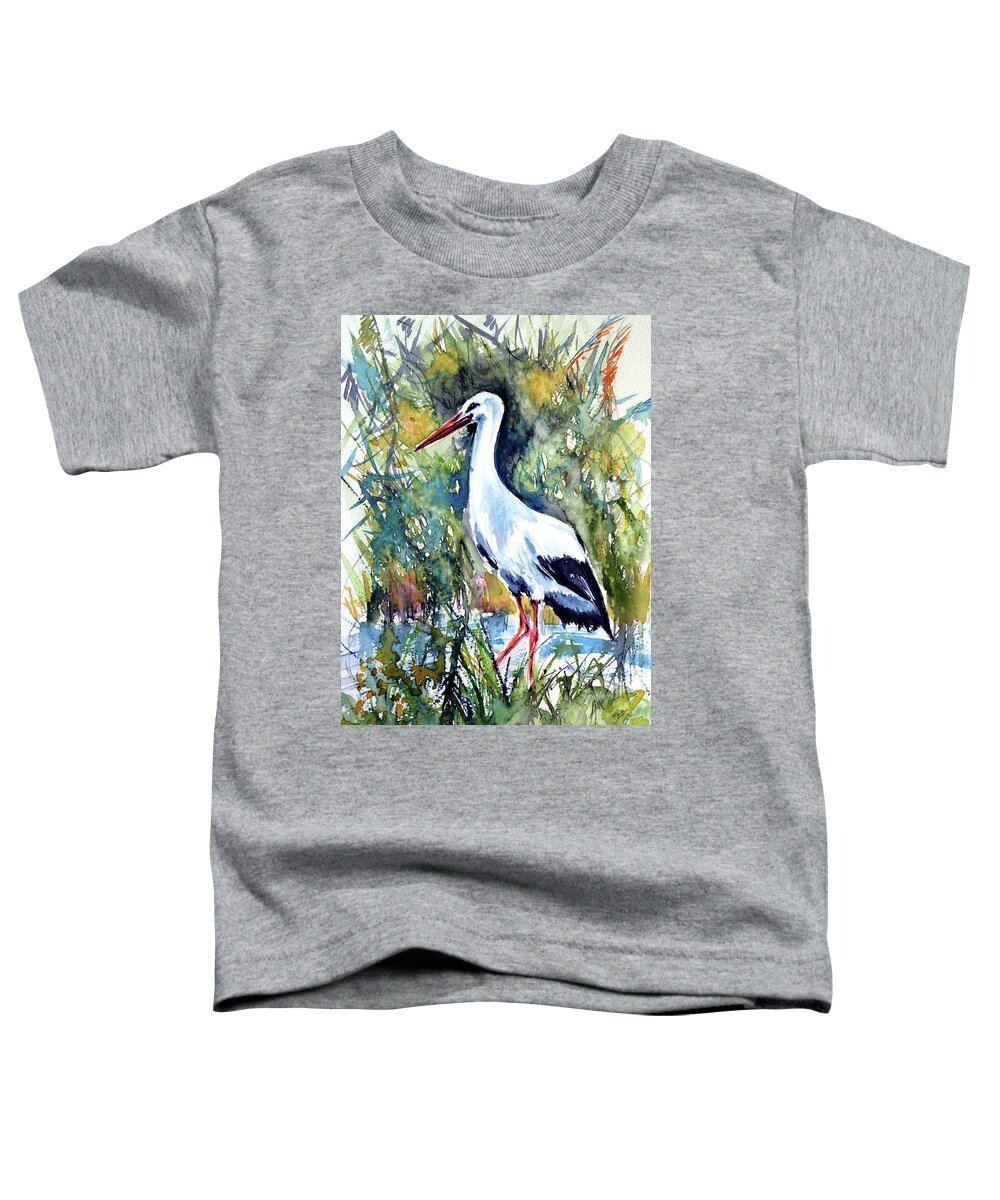 Stork Toddler T-Shirt featuring the painting Stork by Kovacs Anna Brigitta