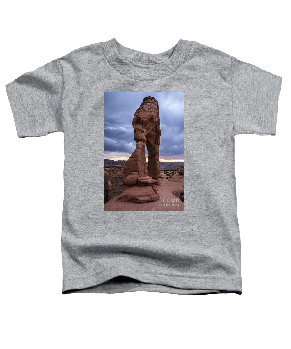 Utah Toddler T-Shirt featuring the photograph Stormy Sunset - Delicate Arch - Moab - Utah by Gary Whitton