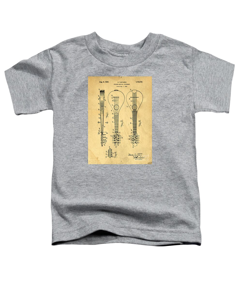 Original Toddler T-Shirt featuring the digital art Stringed Musicial Instrument Patent Art Blueprint Drawing by Edward Fielding