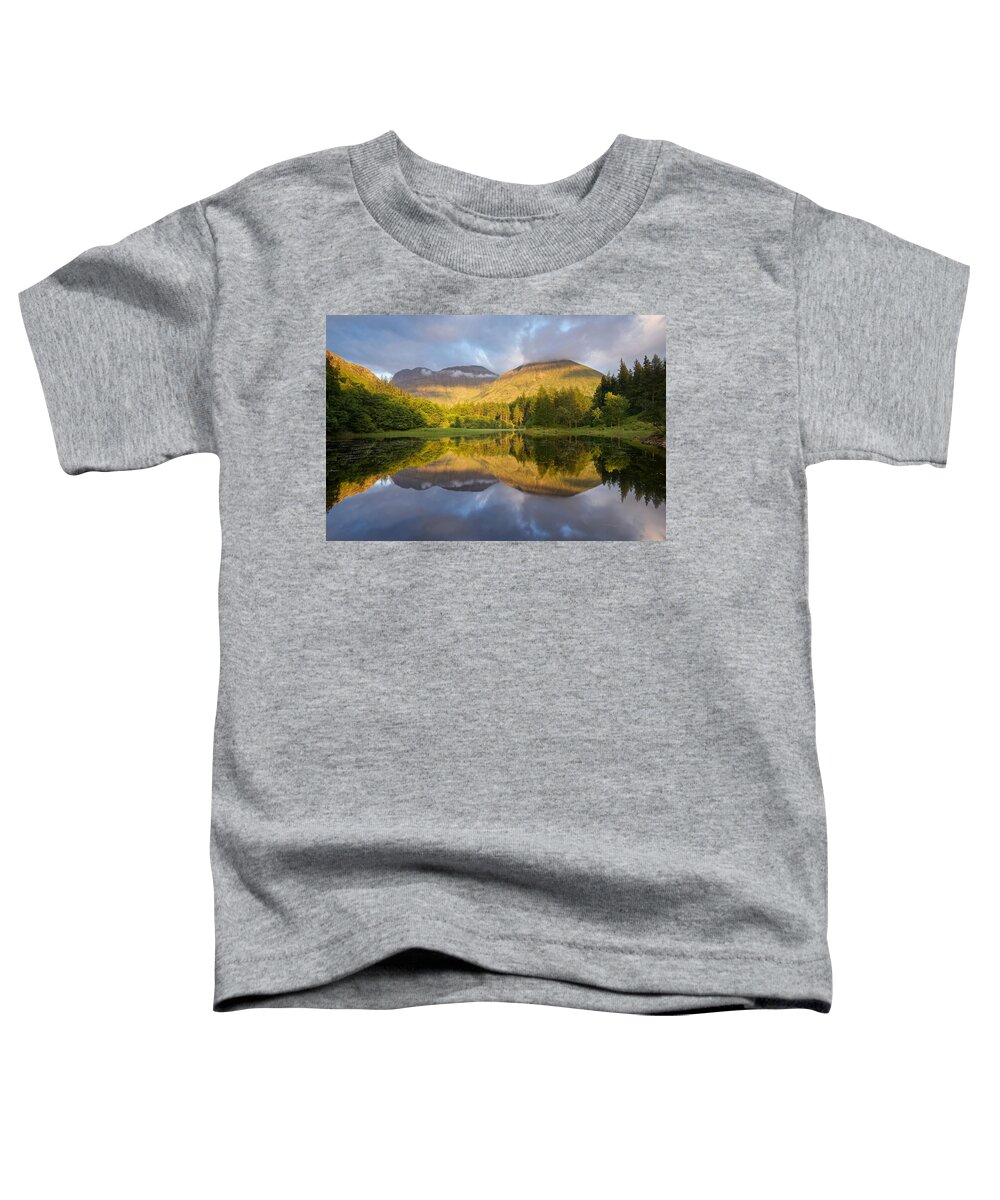 Bidean Nam Bian Toddler T-Shirt featuring the photograph Summer reflections at the Torren Lochan by Stephen Taylor