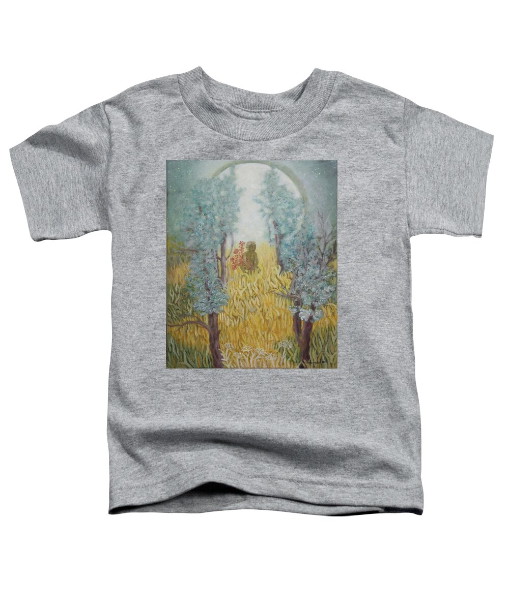 Sun Toddler T-Shirt featuring the painting Sun is a tanned boy by Elzbieta Goszczycka