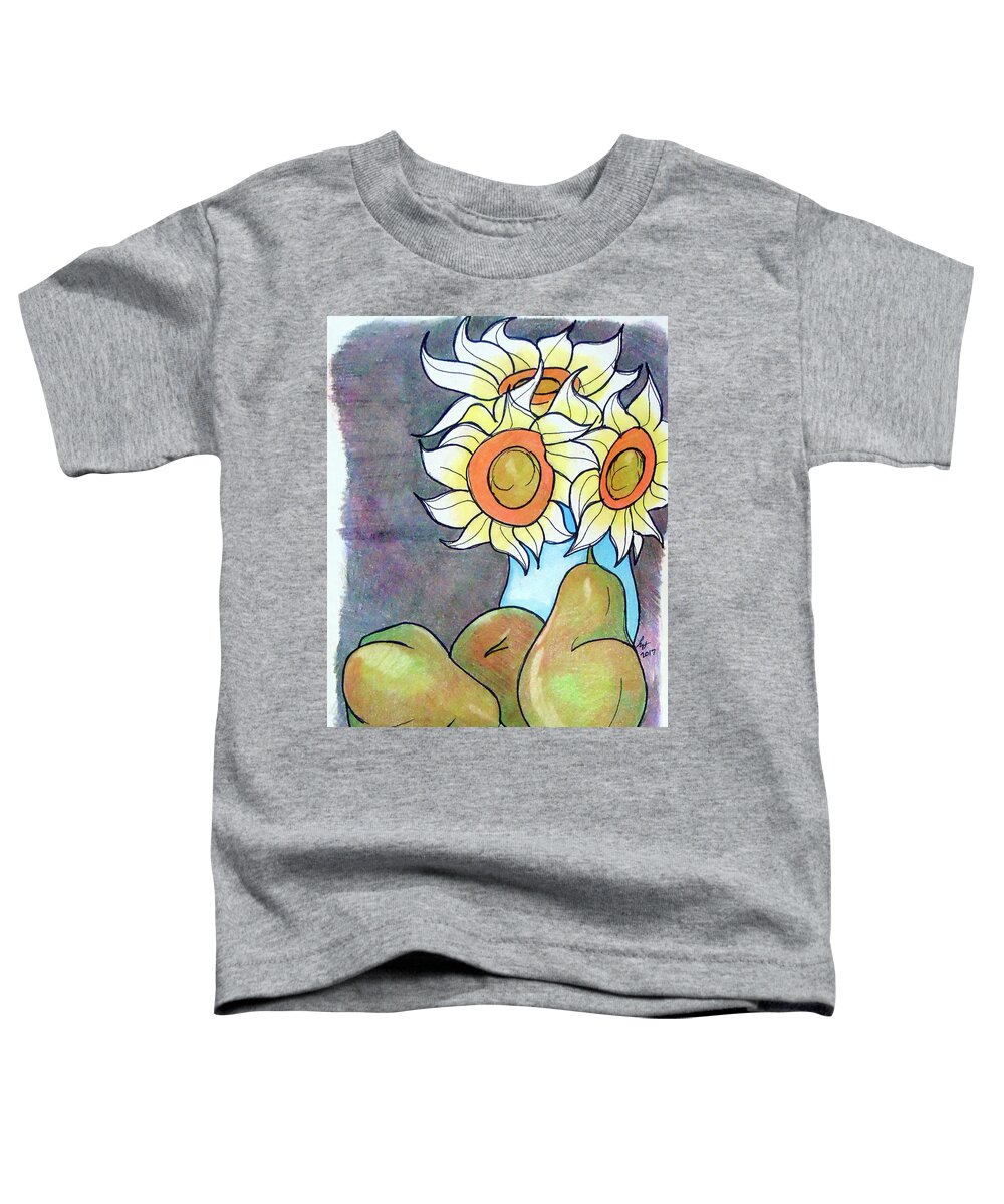 Sunflowers Toddler T-Shirt featuring the drawing Sunflowers and pears by Loretta Nash