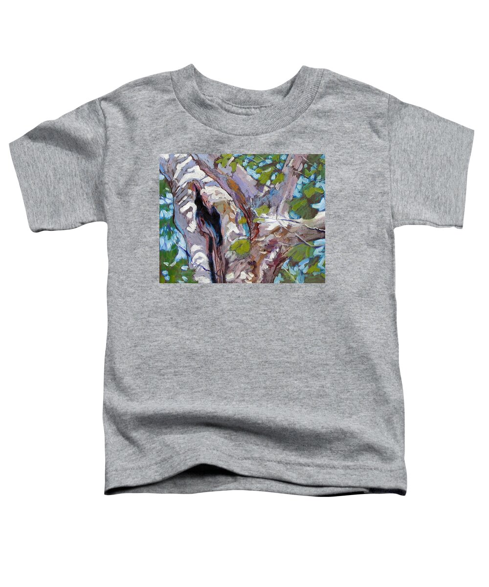 Tree Toddler T-Shirt featuring the painting Sunlight on Sycamore by John Lautermilch