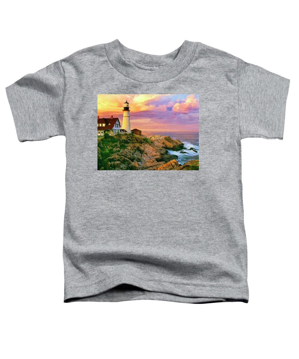 Sunset At Portland Head Toddler T-Shirt featuring the painting Sunset at Portland Head by Dominic Piperata